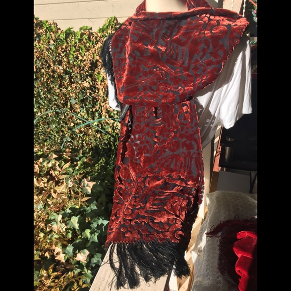 Burnt velvet burgundy and nylon scarf HP25 - Picture 1 of 5